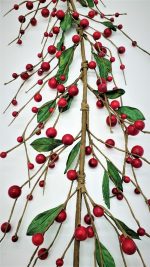 EV-60R Red Holly Berries Christmas Garland with Green Leaves